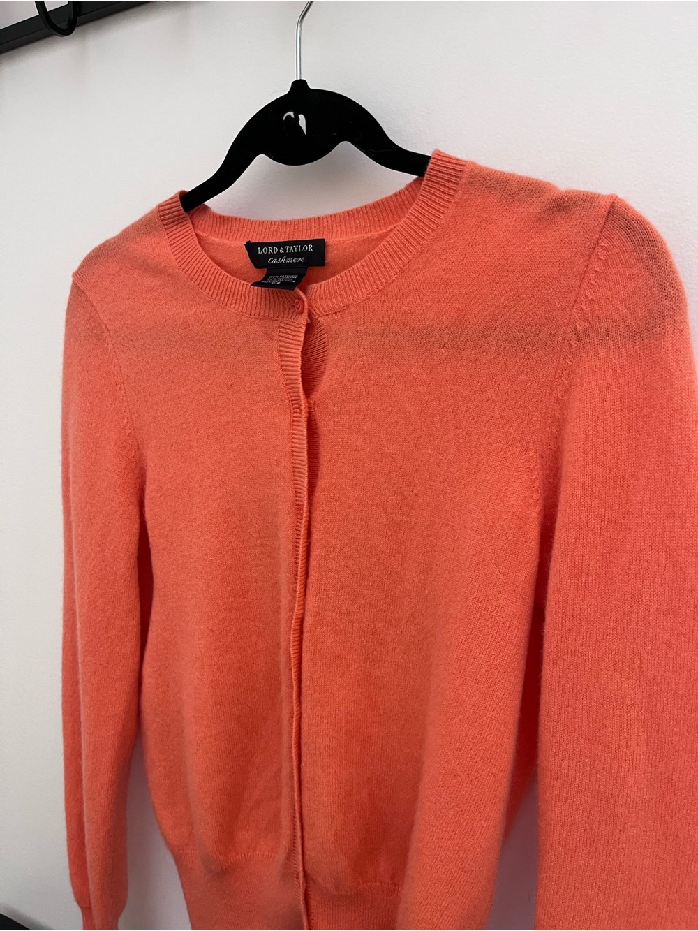 Lord & Taylor Orange Crewneck Cashmere Lightweight Fitted Cardigan M Soft Luxury
